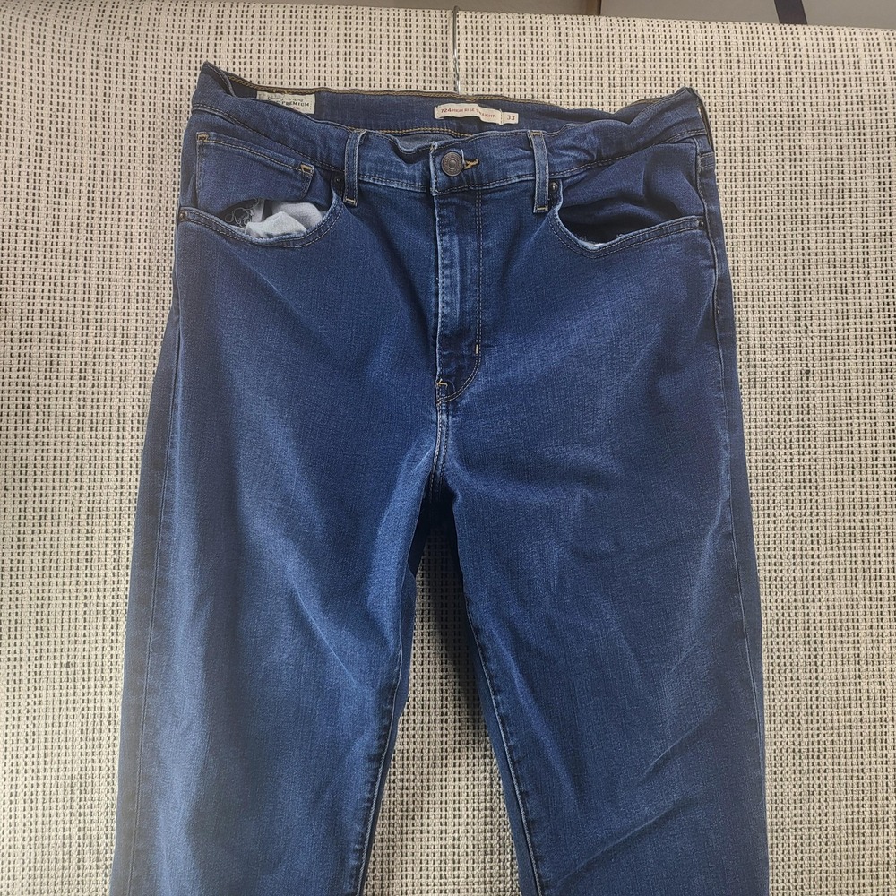 Levis Premium 724 High Rise Straight Jeans Womens 33 Medium‎ Wash Denim 33x30